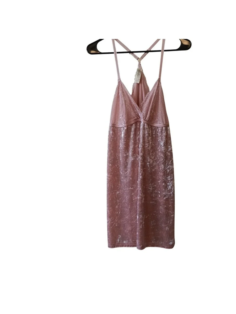 Jessica Simpson Women's Pink Crushed Velvet Lace Trim Chemise Nightgown Size L